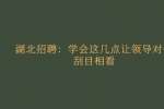 湖北招聘：学会这几点让领导对你刮目相看